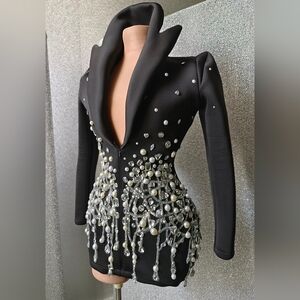 Zip Blazer Minidress with pearls and crystals